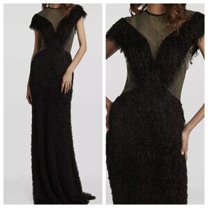 Tadashi Shoji Crystal-Embellished Eyelash Fringe Gown
